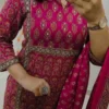 Pure Cotton Jaipuri Hand Block Print Kurti Pant Set with Cotton Dupatta | Hand Mirror Work Festive 3-Piece Suit - Image 3