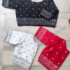 Pure Cotton Jamdani Print Saree Blouse | Free Size Alterable (32–44) Non-Padded Front Open Boat Neck Blouse with Elbow Sleeves - Image 4