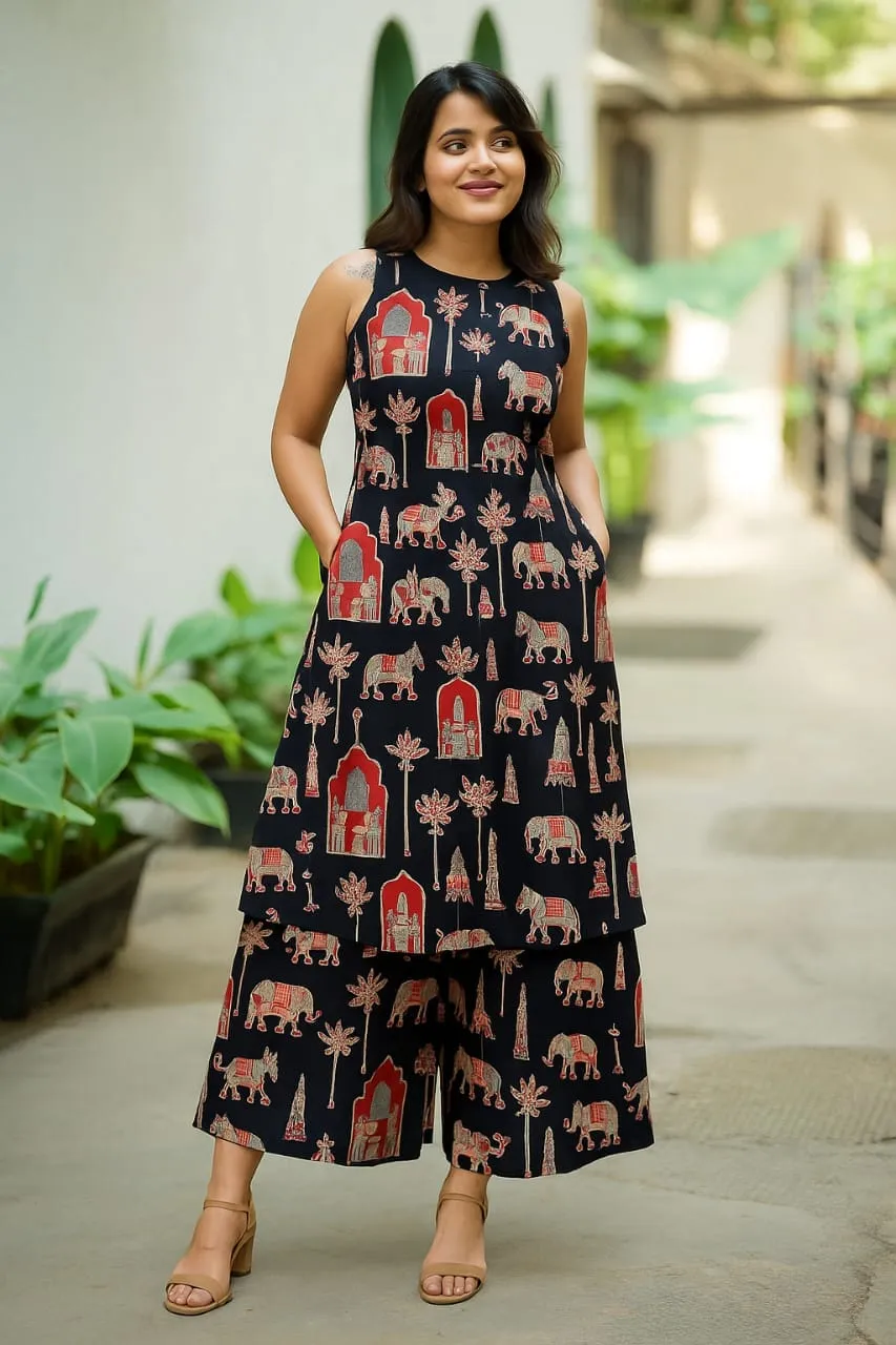 Pure Cotton Pichwai Print Kurti Palazzo Set with Pockets