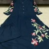 Pure Cotton Pleated Flared Kurti with Pant Set – Embroidered Floral & Sequin 2-Piece Co-ord Suit - Image 10