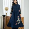 Pure Cotton Pleated Flared Kurti with Pant Set – Embroidered Floral & Sequin 2-Piece Co-ord Suit - Image 12