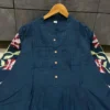 Pure Cotton Pleated Flared Kurti with Pant Set – Embroidered Floral & Sequin 2-Piece Co-ord Suit - Image 3