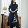 Pure Cotton Pleated Flared Kurti with Pant Set – Embroidered Floral & Sequin 2-Piece Co-ord Suit - Image 4
