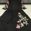 Pure Cotton Pleated Flared Kurti with Pant Set – Embroidered Floral & Sequin 2-Piece Co-ord Suit - Image 6