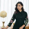 Pure Cotton Pleated Flared Kurti with Pant Set – Embroidered Floral & Sequin 2-Piece Co-ord Suit - Image 7