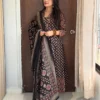 Pure Cotton Printed Flared Anarkali Kurta Pant Set with Dupatta | Sequin Katha Work Festive 3-Piece Suit - Image 11