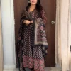 Pure Cotton Printed Flared Anarkali Kurta Pant Set with Dupatta | Sequin Katha Work Festive 3-Piece Suit - Image 3