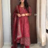 Pure Cotton Printed Flared Anarkali Kurta Pant Set with Dupatta | Sequin Katha Work Festive 3-Piece Suit - Image 4