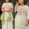 Pure Cotton Schiffli Kurti Pant Set with Mulmul Tie-Dye Dupatta | Hand Embroidered Party Wear Suit Set for Women - Image 16