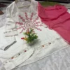 Pure Cotton Schiffli Kurti Pant Set with Mulmul Tie-Dye Dupatta | Hand Embroidered Party Wear Suit Set for Women - Image 17