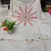 Pure Cotton Schiffli Kurti Pant Set with Mulmul Tie-Dye Dupatta | Hand Embroidered Party Wear Suit Set for Women - Image 8