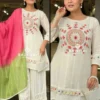 Pure Cotton Schiffli Kurti Pant Set with Mulmul Tie-Dye Dupatta | Hand Embroidered Party Wear Suit Set for Women - Image 9