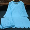 Pure Cotton Slub Co-Ord Set for Women | Scallop Cutwork Tunic Top with Flared Palazzo Pants 2-Piece Set - Image 11
