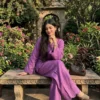 Pure Cotton Slub Co-Ord Set for Women | Scallop Cutwork Tunic Top with Flared Palazzo Pants 2-Piece Set - Image 13