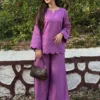 Pure Cotton Slub Co-Ord Set for Women | Scallop Cutwork Tunic Top with Flared Palazzo Pants 2-Piece Set - Image 16