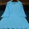 Pure Cotton Slub Co-Ord Set for Women | Scallop Cutwork Tunic Top with Flared Palazzo Pants 2-Piece Set - Image 2