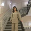 Pure Cotton Slub Co-Ord Set for Women | Scallop Cutwork Tunic Top with Flared Palazzo Pants 2-Piece Set - Image 9