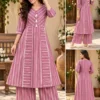 Pure Cotton Striped A-Line Kurti Pant Set | Formal Office Wear Long Kurta with Palazzo Trousers (M–3XL)