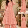 Pure Cotton Striped A-Line Kurti Pant Set | Formal Office Wear Long Kurta with Palazzo Trousers (M–3XL) - Image 2