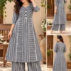 Pure Cotton Striped A-Line Kurti Pant Set | Formal Office Wear Long Kurta with Palazzo Trousers (M–3XL) - Image 4