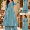 Pure Cotton Striped A-Line Kurti Pant Set | Formal Office Wear Long Kurta with Palazzo Trousers (M–3XL) - Image 8