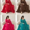Pure Hand Work A-Line Anarkali Kurti 3-Piece Set with Scallop Border Dupatta | Festive Cotton Lined Pant & Suit Set