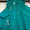 Pure Hand Work A-Line Anarkali Kurti 3-Piece Set with Scallop Border Dupatta | Festive Cotton Lined Pant & Suit Set - Image 2