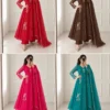 Pure Hand Work A-Line Anarkali Kurti 3-Piece Set with Scallop Border Dupatta | Festive Cotton Lined Pant & Suit Set - Image 3