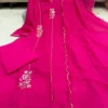 Pure Hand Work A-Line Anarkali Kurti 3-Piece Set with Scallop Border Dupatta | Festive Cotton Lined Pant & Suit Set - Image 8