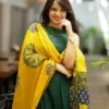 Pure Handloom Cotton A-Line Halter Neck Kurti Palazzo Set with Mulmul Dupatta | Sleeveless 3-Piece Ethnic Suit with Pockets - Image 2