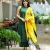 Pure Handloom Cotton A-Line Halter Neck Kurti Palazzo Set with Mulmul Dupatta | Sleeveless 3-Piece Ethnic Suit with Pockets - Image 4