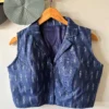Pure Ikkat Handloom Cotton Collar Blouse – Padded Front-Open Readymade Blouse for Office Wear (Size 34-42 Alterable) - Image 7