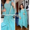 Pure Mul Chanderi Anarkali Kurti Pant Dupatta Set | Women Handwork Neck & Weaving Banarasi Silk Dupatta Ethnic Suit Set (4-Piece Set) - Image 5