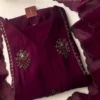 Pure Mul Chanderi Handwork Anarkali Kurta Pant Set with Scalloped Dupatta – Festive 3-Piece Suit
