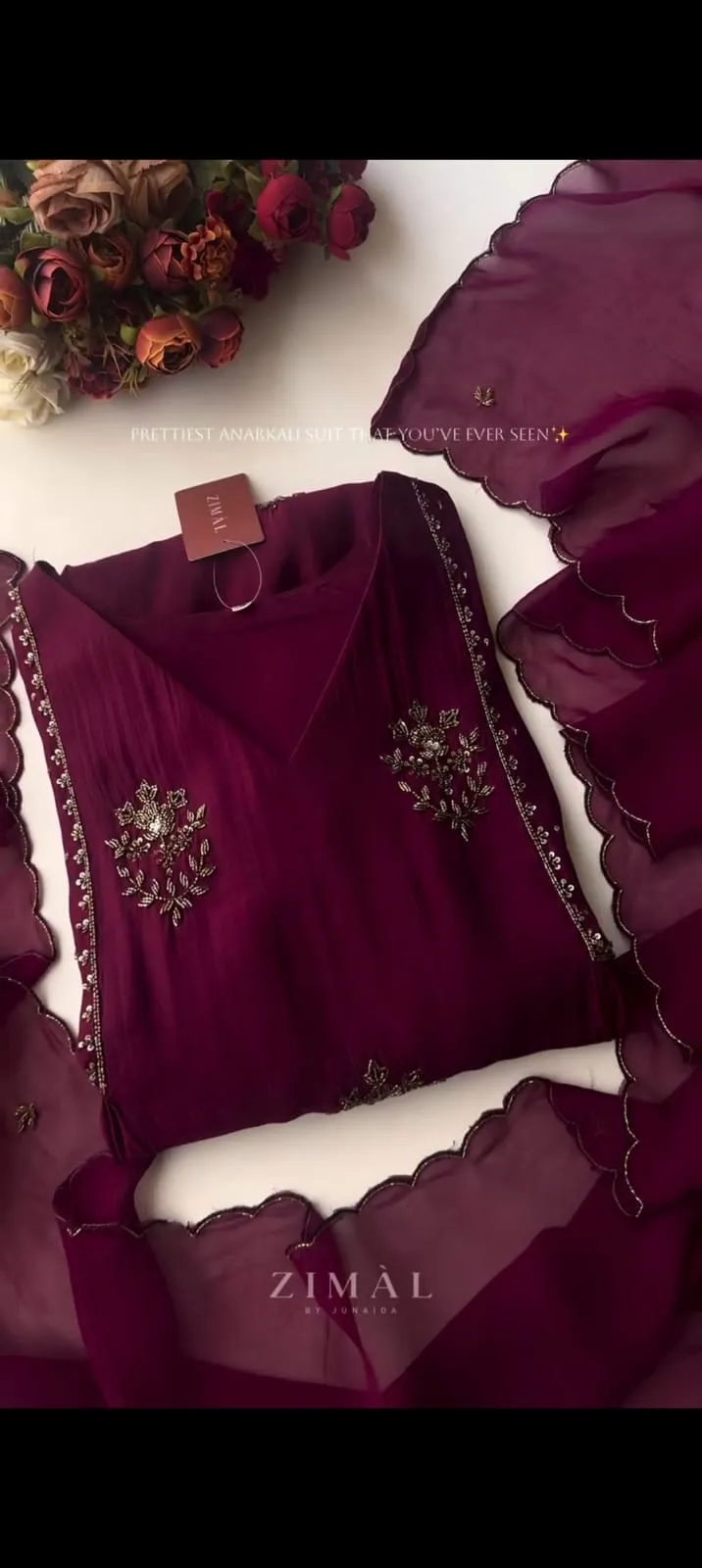 Pure Mul Chanderi Handwork Anarkali Kurta Pant Set with Scalloped Dupatta – Festive 3-Piece Suit