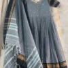 Pure Narayanpet Handloom Cotton Silk Anarkali Dress with Dupatta | Maggam Work Scalloped Neck & Elephant Border Flared Ethnic Gown Set