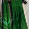 Pure Narayanpet Handloom Cotton Silk Anarkali Dress with Dupatta | Maggam Work Scalloped Neck & Elephant Border Flared Ethnic Gown Set - Image 3