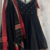 Pure Narayanpet Handloom Cotton Silk Anarkali Dress with Dupatta | Maggam Work Scalloped Neck & Elephant Border Flared Ethnic Gown Set - Image 4