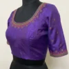 Pure Raw Silk Readymade Blouse – Gujarati Kutchi Hand Embroidery & Mirror Work Saree Blouse with Deep Round Back