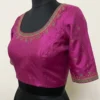 Pure Raw Silk Readymade Blouse – Gujarati Kutchi Hand Embroidery & Mirror Work Saree Blouse with Deep Round Back - Image 2