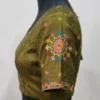 Pure Raw Silk Readymade Blouse – Gujarati Mandala Thread Embroidery & Mirror Work Saree Blouse with Deep Round Back - Image 2