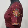 Pure Raw Silk Readymade Blouse – Gujarati Mandala Thread Embroidery & Mirror Work Saree Blouse with Deep Round Back - Image 4