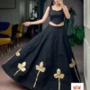 Pure Rayon Cotton 5–6 Meter Flared Skirt with Blouse Fabric | Gold Appliqué Work Festive Lehenga Skirt - Image 2