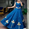 Pure Rayon Cotton 5–6 Meter Flared Skirt with Blouse Fabric | Gold Appliqué Work Festive Lehenga Skirt - Image 3