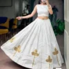 Pure Rayon Cotton 5–6 Meter Flared Skirt with Blouse Fabric | Gold Appliqué Work Festive Lehenga Skirt - Image 4