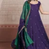 Pure Silk Flared Anarkali Gown with Dual-Tone Contrast Dupatta | Handcrafted Butti Work Long Festive Kurti Dress