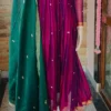 Purple Chanderi Silk Pleated Anarkali Gown with Emerald Green Dupatta – Festive Long Frock - Image 4