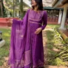 Purple Pleated Chanderi Anarkali Suit with Hand Embroidered Zari Yoke & Dupatta Set | Festive Party Wear Long Kurti Set - Image 10