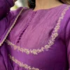 Purple Pleated Chanderi Anarkali Suit with Hand Embroidered Zari Yoke & Dupatta Set | Festive Party Wear Long Kurti Set - Image 8
