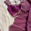 Purple Raw Silk Designer Blouse with Scalloped Cutwork Neckline | Hand Embroidered Zari Saree Choli